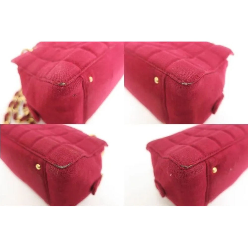 SOLD❤️ CHANEL Chocolate Bar CC Red Canvas Double Chain Shoulder Crossbody Bag - Picture 12 of 16